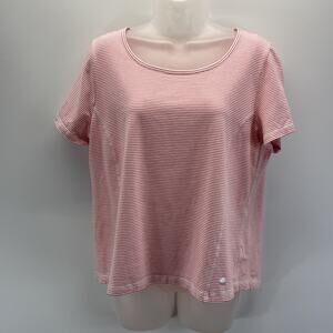 Talbots Size 1X Plus Cotton Pink/White Mix Stripe Pullover Tee Top Blouse